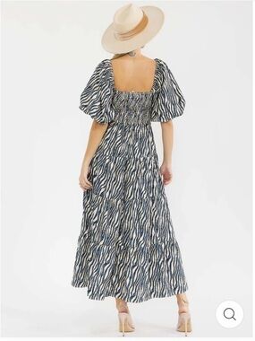 Square-Neck Tiered Maxi Dress in Navy Zebra Print